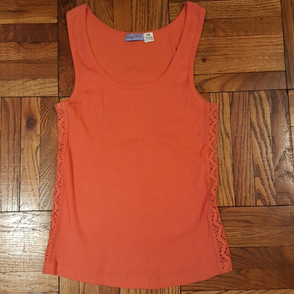 Orange cotton tank top w/lace panel sides - P/S